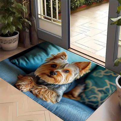 Yorkshire Terrier Sitting On Sofa Rug - Cute Dog Non-Slip Floor Mat for Bedroom - Washable Independence Day Decor Carpet