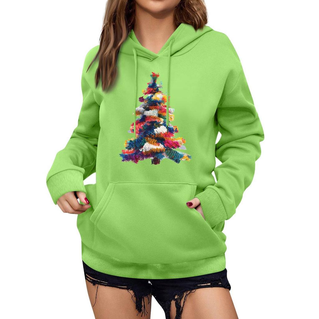 Women's Winter Christmas Printed Pullover Hooded Sweatshirt Fleece Long Sleeve Sweatshirt