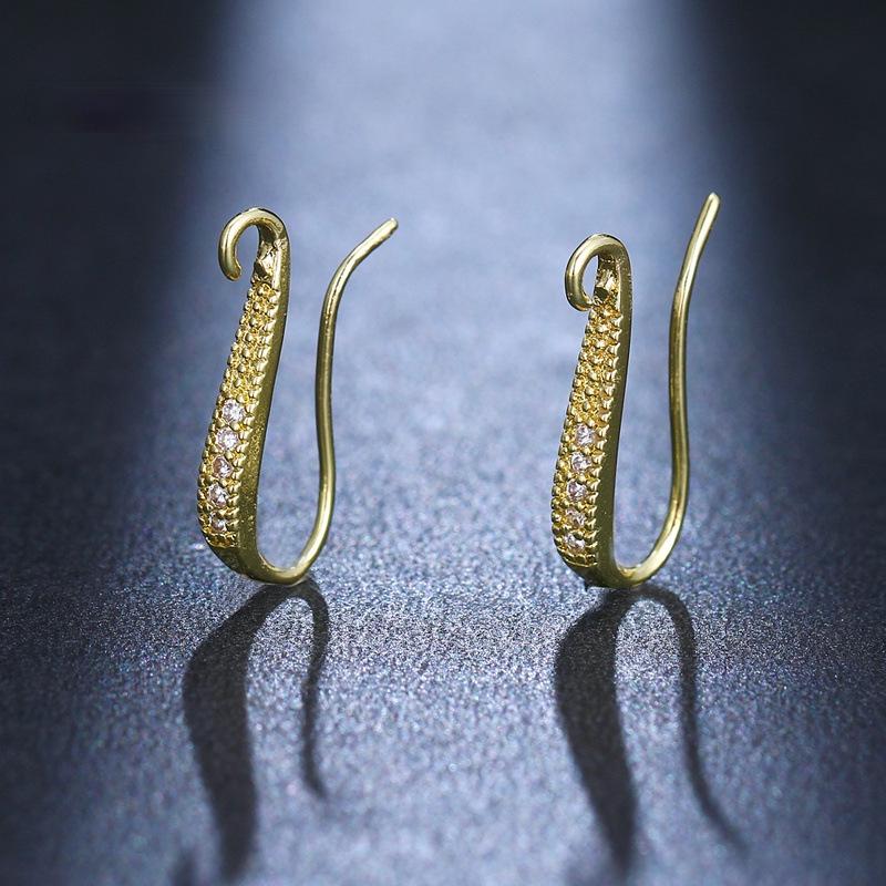 18K Gold-Plated Copper U-Shaped Ear Hooks with Zircon for DIY Earrings, Available In Three Colors