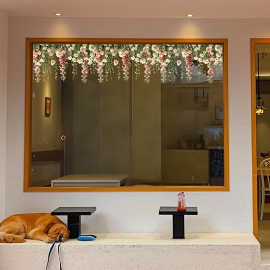 Window Sticker Rose Vine Design PVC Waterproof Wall Sticker No Glue Residue Versatile
