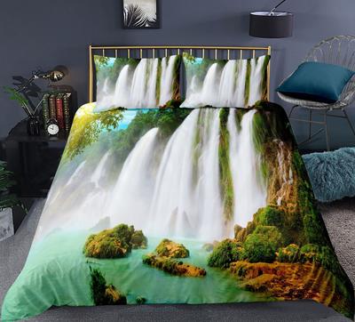 Natur Påslakanset Vattenfall Flödar Nerför Klipporna Kaskad Dal Bild Dekorativt Polyester Sängkläder Set med Örngott