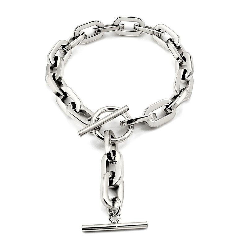

Gold Stainless Steel Link Chain Choker Necklace Long Circle Bar Design with Toggle Lock Statement Collar Accessory