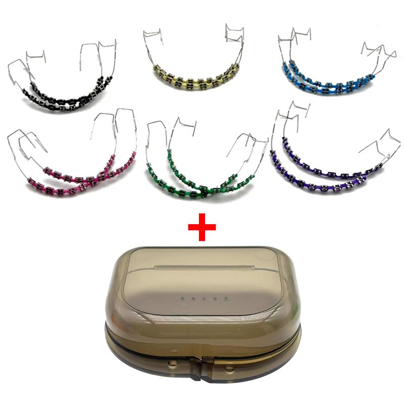 1 Paar Mode-Zahnspangen mit Zahnspangenbox Bunte Zahndekoration mit Metalldrähten Metallbrackets Kieferorthopädische Ligaturdrähte