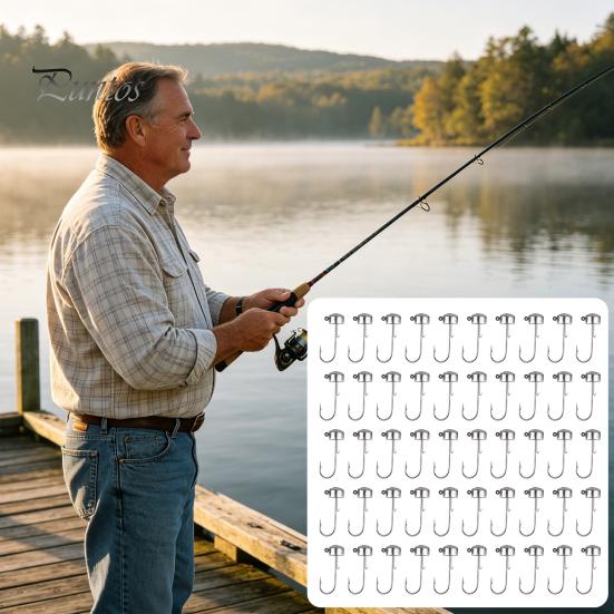 Compact Fishing Supplies 50Pcs Metal Hooks Set, 3.5/5/7/10/14g Jig Head Hook, Heavy High Strength Duty Fish Hook with Barbs for Freshwater Saltwater