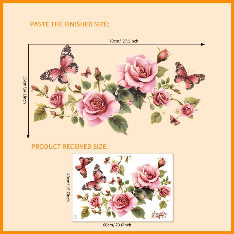 

Pink Floral Wall Sticker Self Adhesive for Home Decor Bedroom Living Room Entrance 40x60cm рожевий