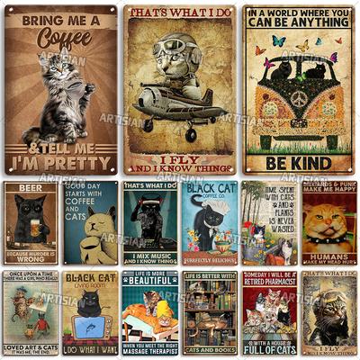 Artisan Schwarze Katze Retro Metall Poster Lustiges Haustier Vintage Dekoratives Blechschild Garage Bar Pub Club Küche Zuhause Männerhöhle Wanddekoration