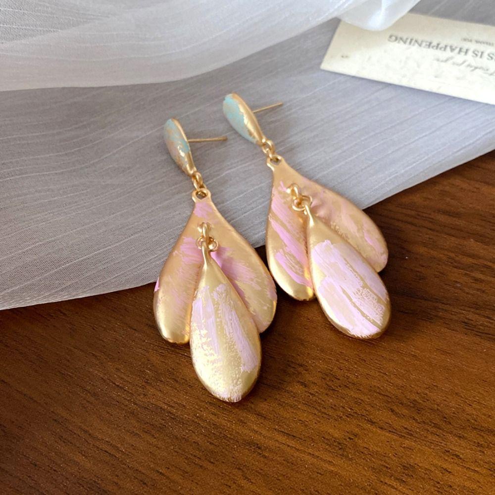 Baroque Enamel Flower Earrings Exquisite Korean Style Earrings Oil Drop Flower Ear Studs  Daily