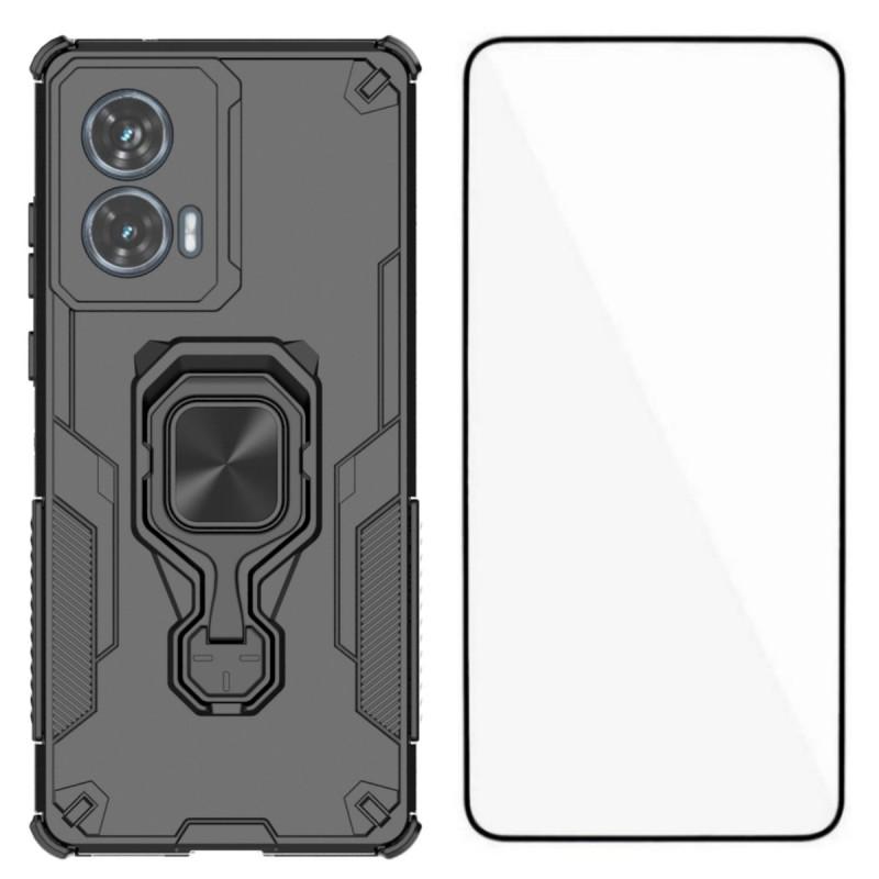 For Motorola Edge 50 Fusion 5G Phone Case WANLONFENG PC TPU Back Cover Kickstand with Tempered Glass