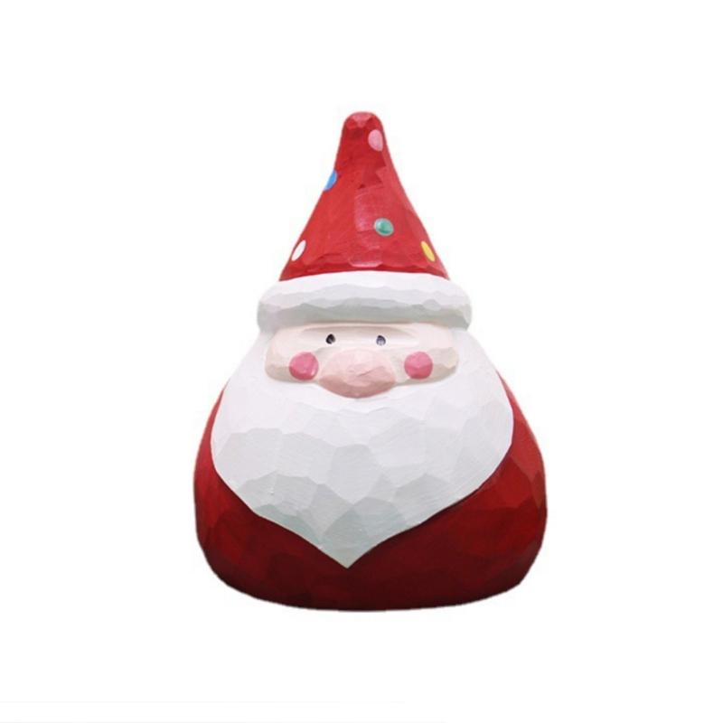 Hand Carved Wooden Santa/Snowman/Tree Figurine Carving Ornament Christmas Miniature Sculpture Table Decorations Gift