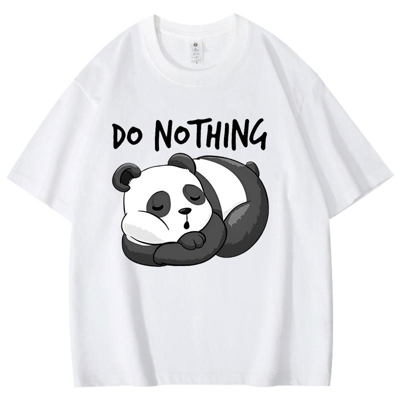 Do No Thing Letter Printed Women Cotton Tshirts Tired Sleeping Panda Short Sleeve Shirts Summer Round Neck Tee Shirt Casual Tee