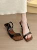 Deckenleopardenmuster! Temperament quadratischer Kopf Wildleder Wort mit Keilabsatz Sandalen Damen Sommer offene Zehenseite leer Sandalen