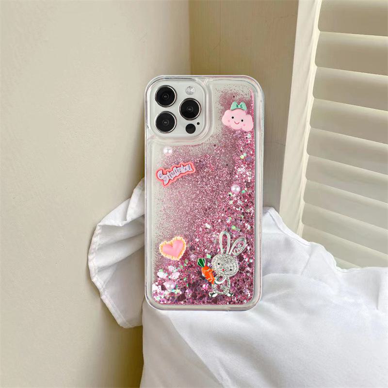 Silicone phone case with rope for Xiaomi 12 Pro, 10, CIVI, CC9, 11T - Love carrot rabbit cartoon design.