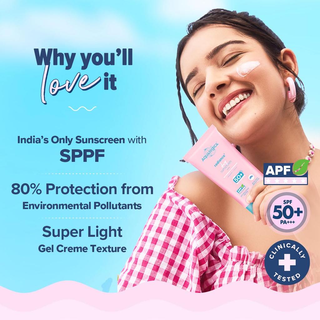 Aqualogica Radiance+ Dewy Sunscreen Gel SPF 50+ PA++++ Broad Spectrum UV & Pollution Protection 30g