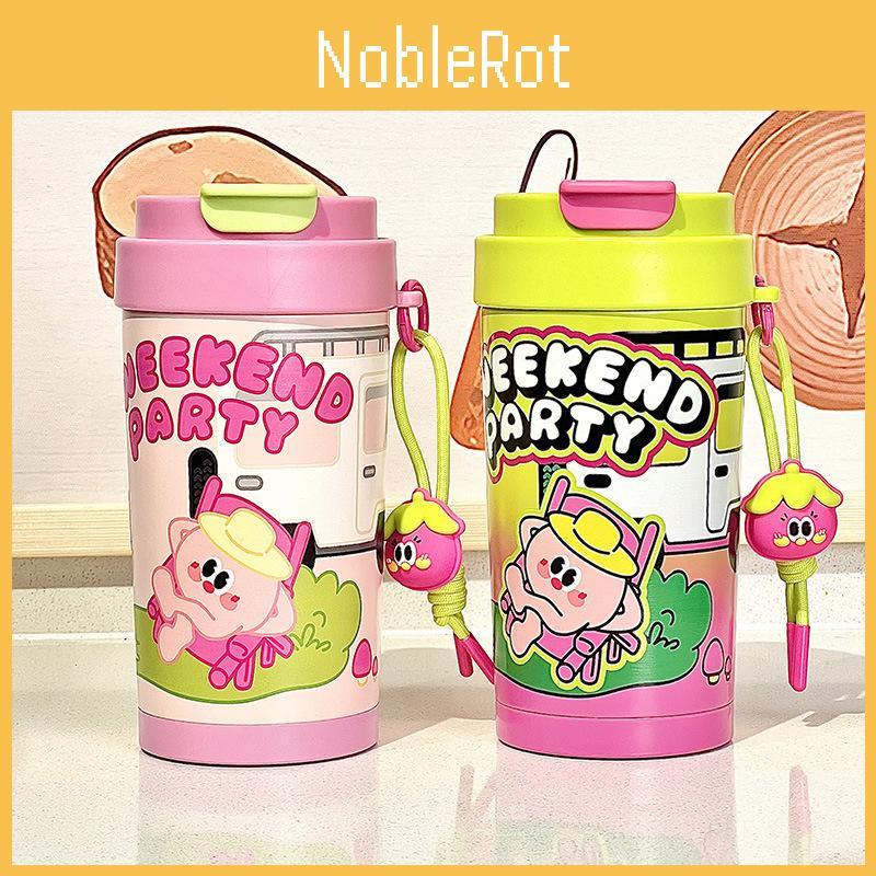 Cartoon Graffiti Insulated Bottle For Women And Kids With Leakproof Lid And Carrying Strap