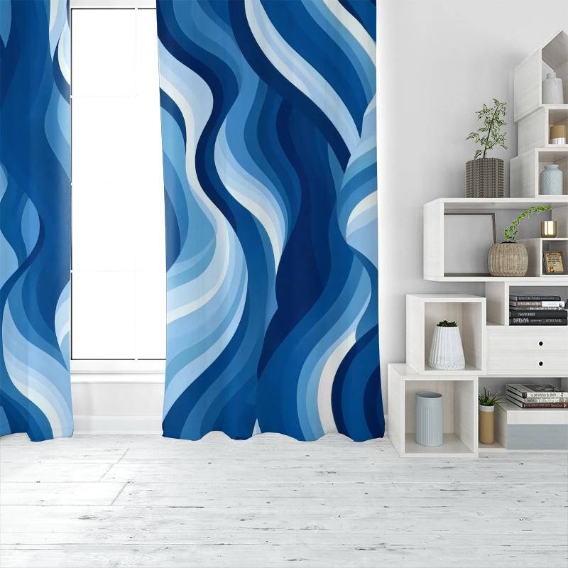 2pcs- Sky Blue Corrugated Polyester Curtains, Pole Bag Curtains, Bathroom, Bedroom, Living Room, Home Room Decoration