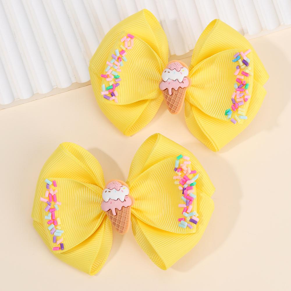 2Pcs Ice Cream Bow Hair Clips Cute Sweet Hairpins Handmade Ribbon Barrette For Girls Children Kids Summer Headdress Accessories