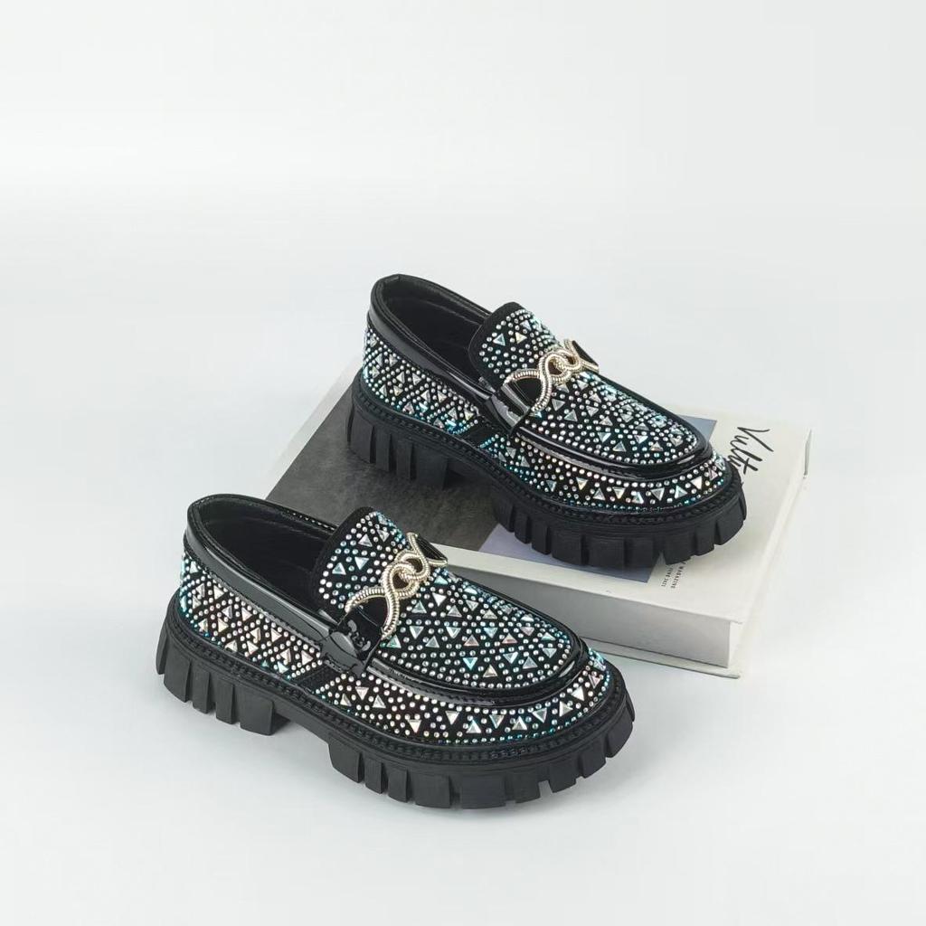 2025 Unisex Rhinestone Loafers: Korean-Style Leather Shoes for Kids