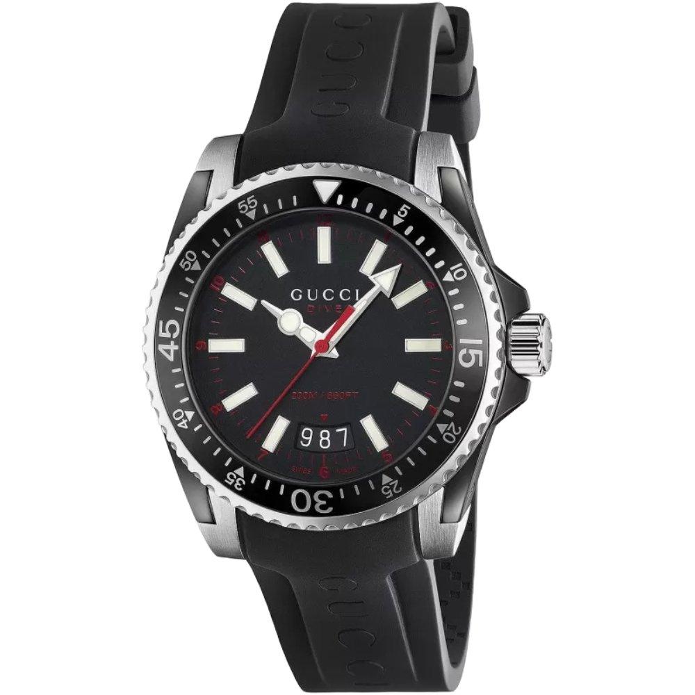 Gucci YA136303 Ceas pentru bărbați cu cadran negru cu bandă din silicon