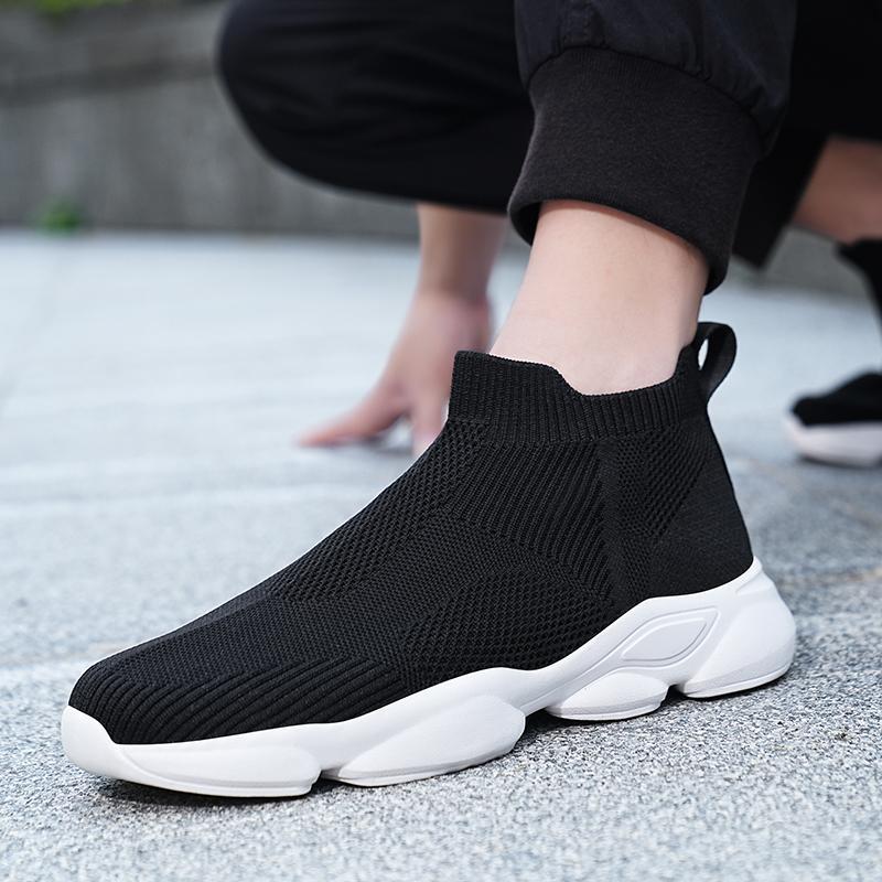 Large Size Elastic Socks Shoes High-top Fly-woven Mesh Lazy Tide Shoes One-pedal Casual Sports Running Men's Shoes