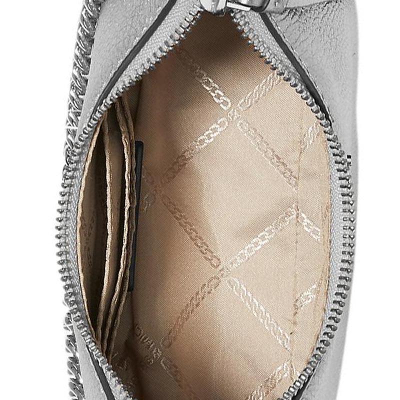 MICHAEL KORS Polished Metal Finish Chain Strap Leather Clutch Small Women's Silver