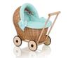 Wicker Doll Stroller with Mint Bedding and Soft Lining - Natural