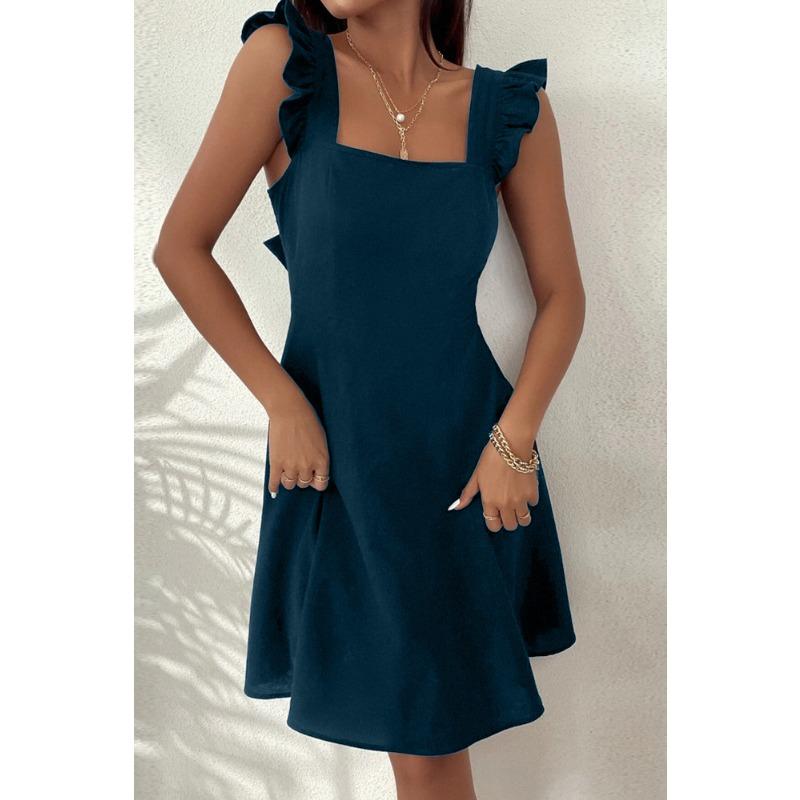 Europäische und amerikanische Damenbekleidung neues idyllisches Latz-Sweet-Kurzrock-Temperament-Pendler-Urlaubs-Strandkleid