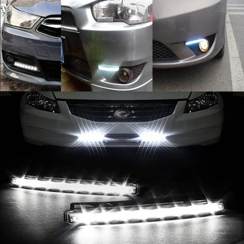 1/2PCS Car LED 12V External White 8Leds Universal Driving Light Daytime Running Light Fog Lamp Durable Auxiliary Lamp Waterproof