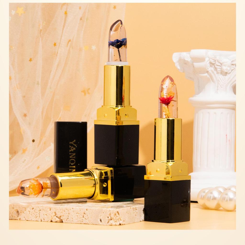 Farbwechselnder Lippenbalsam, Temperatur-Lippenstift, natürlich, langlebig, wasserfest, Kristallblumen-Gelee-Lippenstift-Make-up