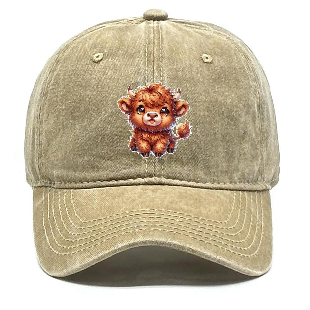 Baseballkappe mit Rinderdruck, Tier-Mesh-Kappe, verstellbarer Riemen, Used-Look, nicht dehnbarer Stoff, Passform, Snapback-Sonnenhut