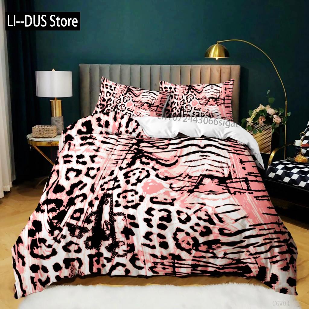 Comforter Leopard Print Pink Cheetah Print Bedding Set Wild Animal Theme Comforter For Girl Teens Microfiber Comforter (quilt)-EU Single(135*200cm)3pcs