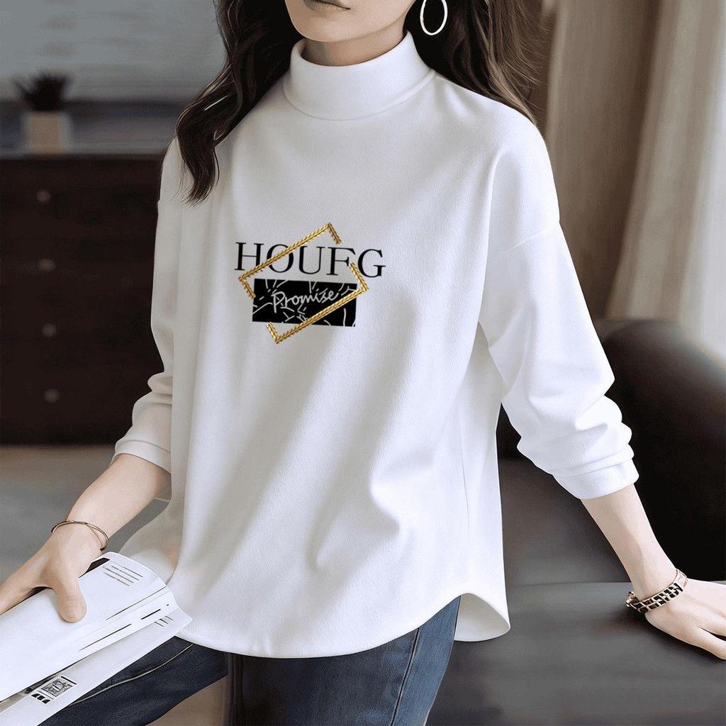 Women's Long-Sleeve Fleece Turtleneck Plus Velvet Slimming Base Layer Shirt