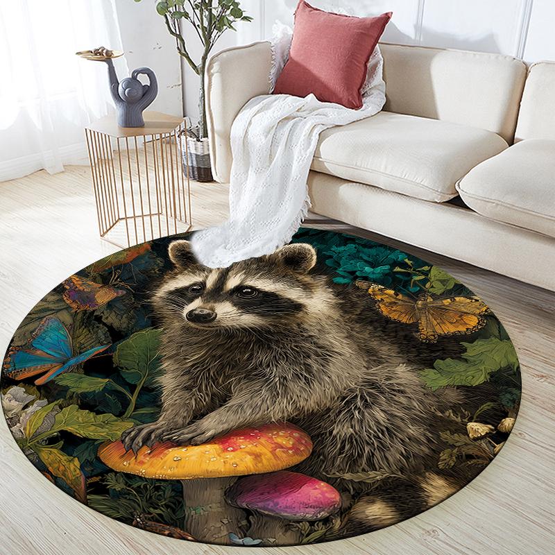 

Raccoon pattern round rug,Carpet Rug for Living Room Bedroom Playroom ,Non-slip Floor Mat,Holiday Gifts and Birthday Gifts. 80cmx80cm