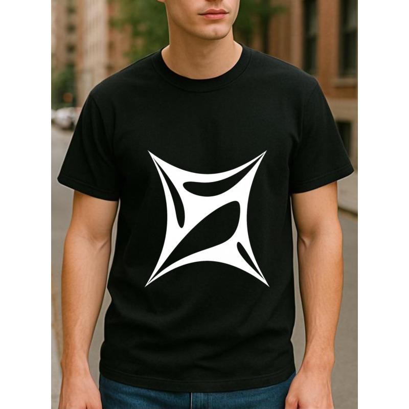 European Sizes Men'S Modern Geometric Print Short-Sleeve T-Shirt - Breathable Loose Fit Round Neck, & Abstract Design,