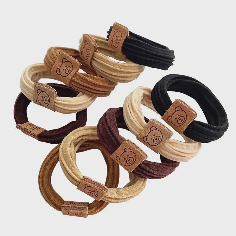 Høy elastisk bjørnelogo for kvinner, sømløs hårbånd i gummibånd for høy hestehale, bolle, pannebånd, håndklering.