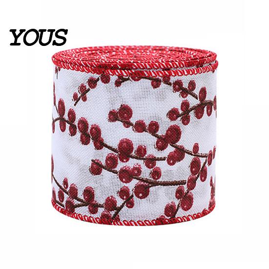 DIY Crafting Ribbon for Garlands Christmas Red Berry Ribbon, 2.2 Yards Imitation Linen 2.5 Inch Wide Holiday Decorative Trees Gift Box Packaging