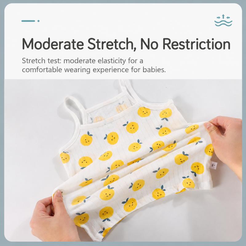 Conjunto de Pijama Feminino de Algodão Sem Mangas Camisola Fina de Verão e Shorts Roupa de Casa Fofa Estampada para Criança Bebê Com Cintura Elástica