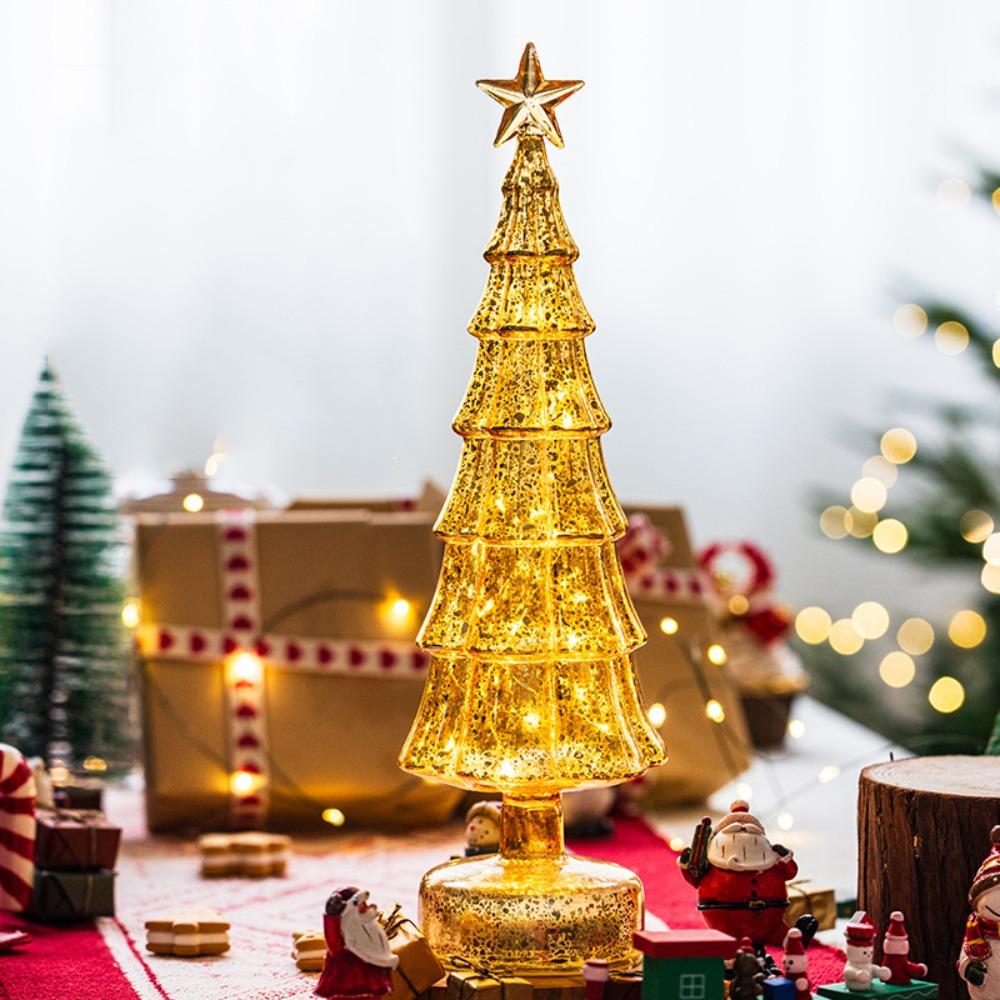 

Светящийся ночник в виде рождественской елки, блестящий декор Merry Christmas, домашний рождественский настольный декор золотой