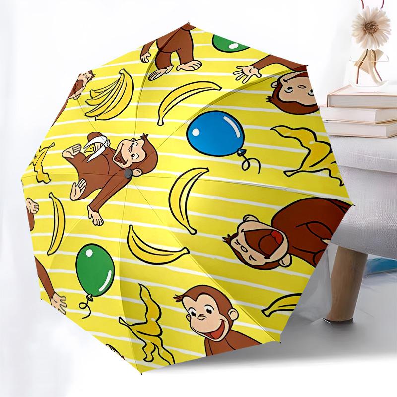 Curious George, Bananas Automatic Opening and Closing, 8 rib Structure Portable Umbrella, Suitable for Men and Women in All Seasons Perfect