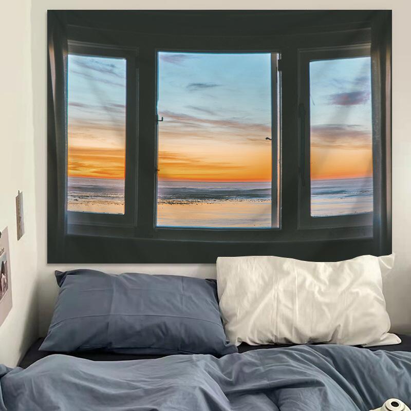 Martwa natura widok z okna tkanina w tle dekoracja nocna wisząca tkanina dekoracja pokoju gobelin sypialnia