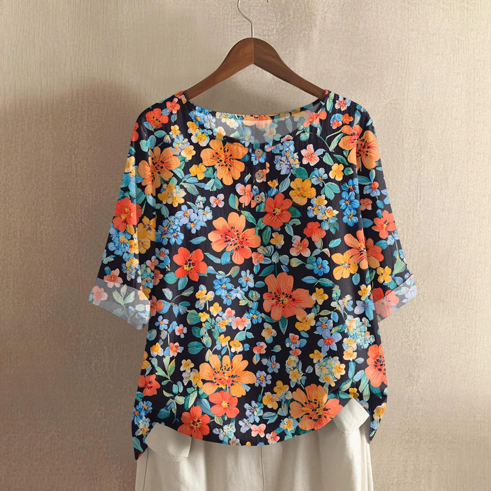 

Women s Fashionable And Casual Shirt Half-sleeve Round Neck Print Blouse Top M червоний