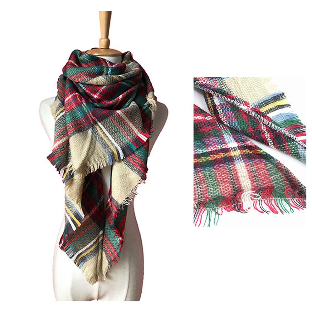 Spring Autumn Winter Imitation Cashmere Double-sided Colorful Plaid Triangle Scarf Women's Neck Shawl