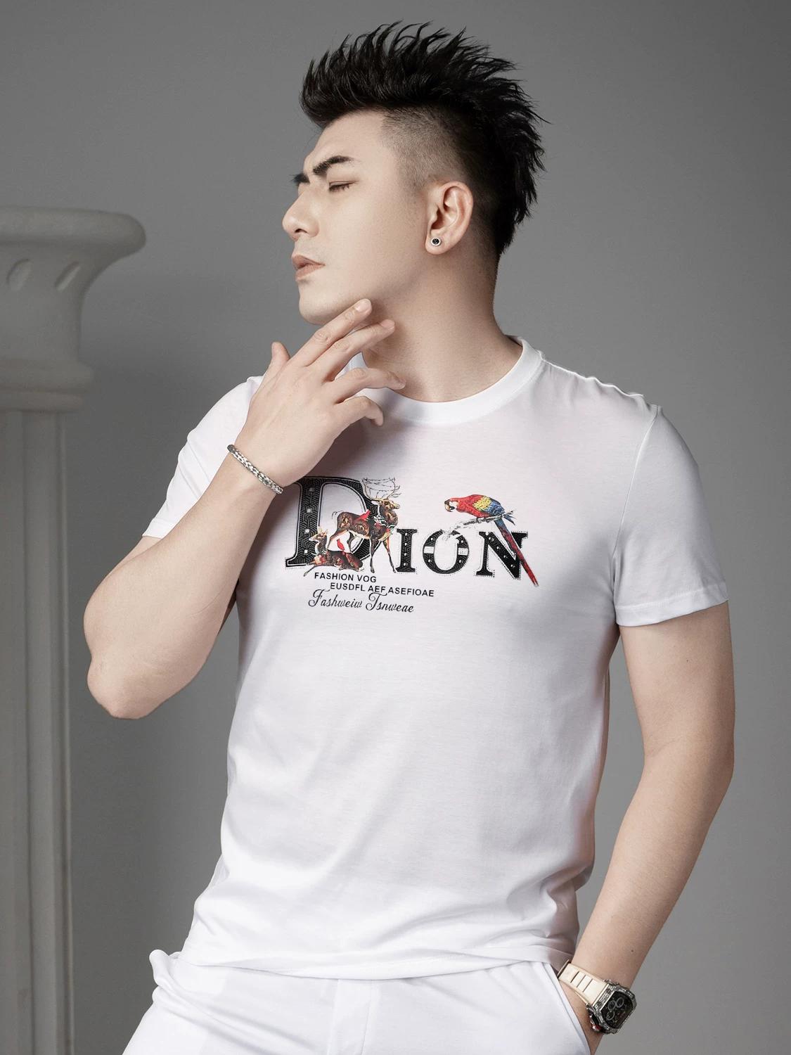 European Summer Men s Casual Short-Sleeve T-Shirt 2025 New Trendy Letter Print Half-Sleeve Top T-Shirt 4XL