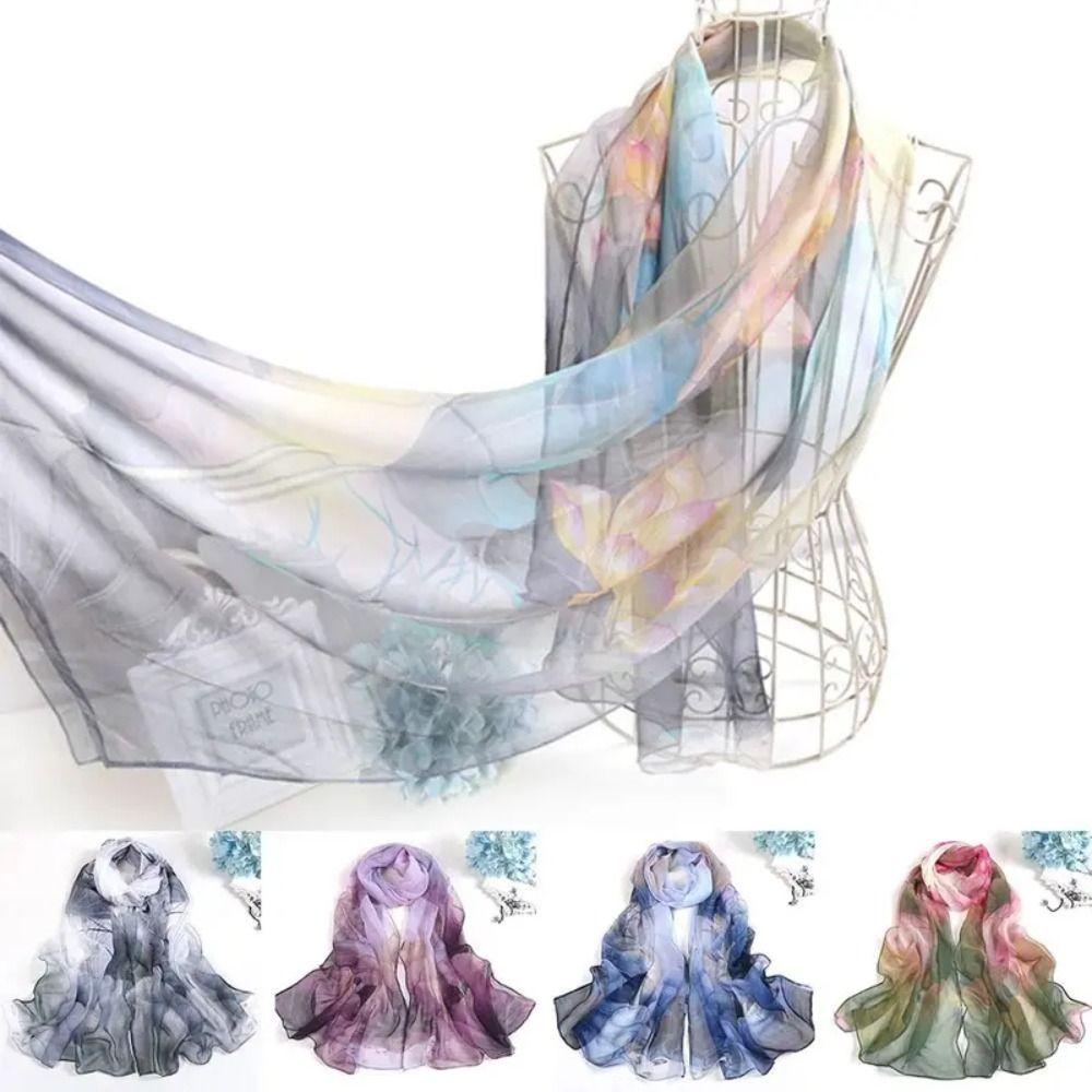 Floral Printing Silk Scarf Smooth Long Wraps Fashion Women Foulard Women