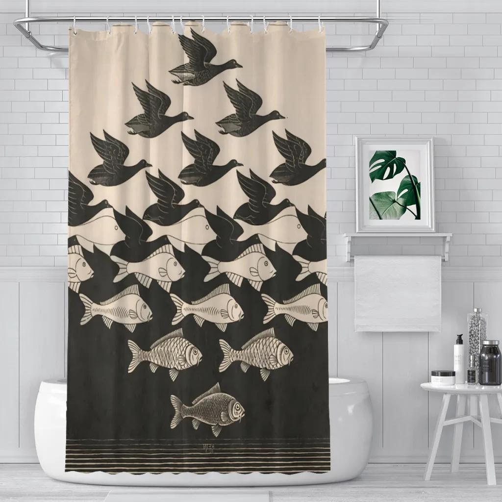 Escher Sky Water Bathroom Shower Curtains Waterproof Partition Curtain Funny Home Decor Accessories