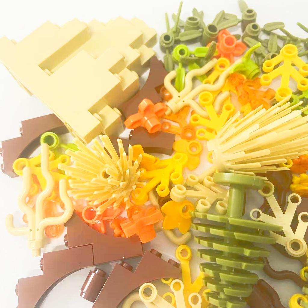 100PCS Autumn Plants MOC Building Blocks DIY Toys Mountain Pine Trees Grass Fallen Leaves Compatible Blocks Bricks