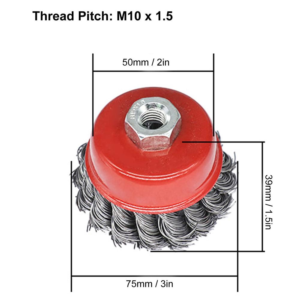 Strong Cup Brushes for Disc M10 Powerful Abrasive Steel Wire Cup Wire Outer Diameter 75mm 5-Pack Grinders, Thread, Brushes, Brushes,