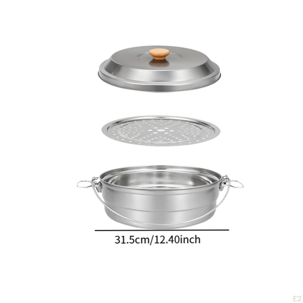 Camping Steamer Pot Soup Portable with Handle Stainless Steel Cooking Steam for