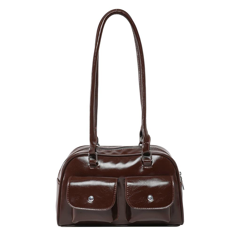 

Patent Leather Pocket Boston Tote Bag Korean Style Underarm Bag Temperament PU Bowling Bag Girls