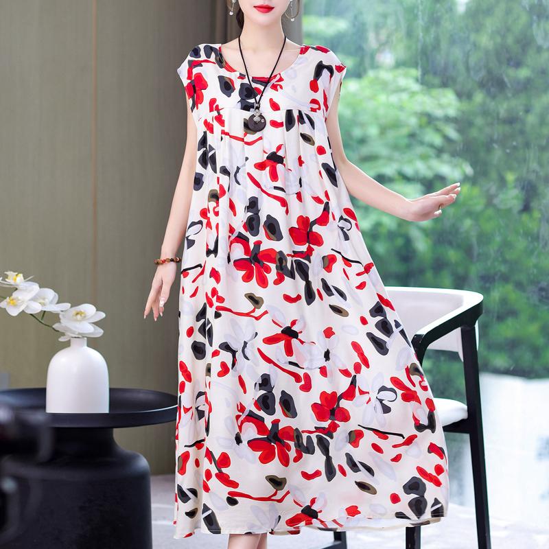 Plus Size Sommer Vintage Kleid Frau Oversize Lose ärmellose lässige elegante lange Kleider