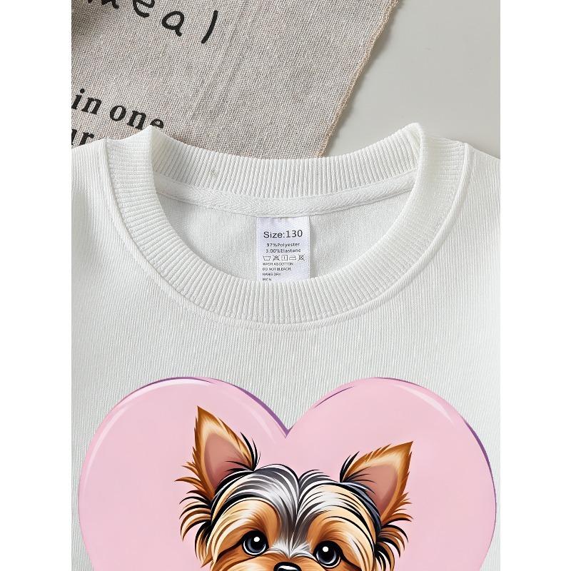 Kids Sweatshirt,Crew Neck Fashion Top, Fun"Cute Yorkie Puppy Heart " Patterned Sweatshirt, for Everyday Casual Wear, for All Kinds of Daily Outfits